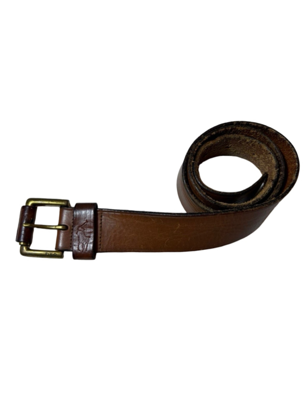 Vintage Polo Ralph Lauren Brown Leather Belt Brass Buckle Size 32